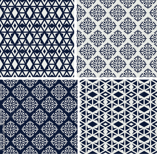 Geometric seamless patterns. Set of monochrome ornaments. Vector