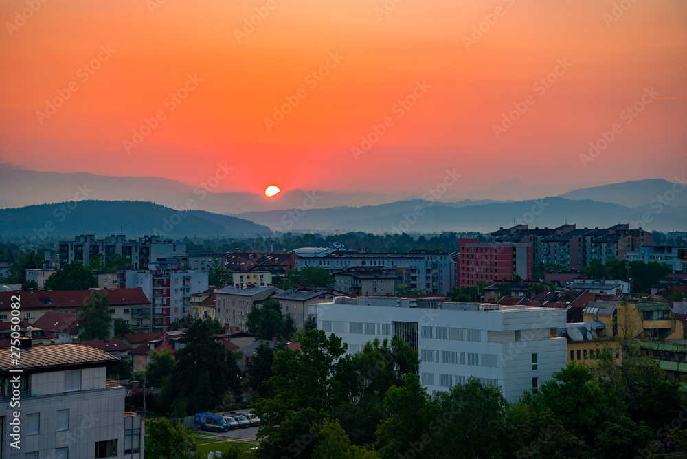 June sunset in Slovenia city Ljubljana 