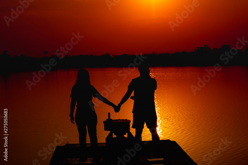 Lovers are Sweet at reservoir and View Reservoir In the evening and Sunset 