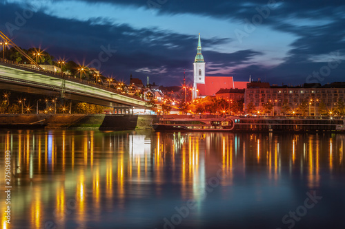 Bratislava castle over Danube river in Bratislava old town, Slovakia