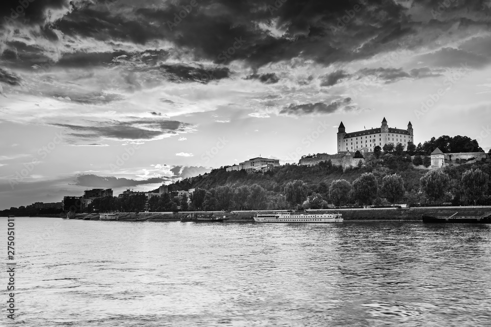Bratislava castle over Danube river in Bratislava old town, Slovakia