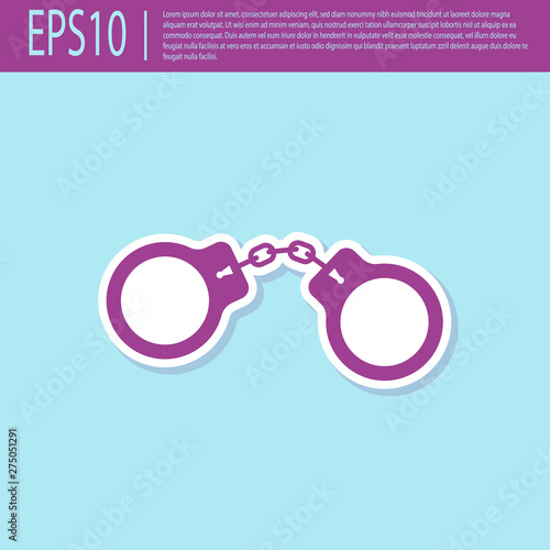 Retro purple Handcuffs icon isolated on turquoise background. Vector Illustration