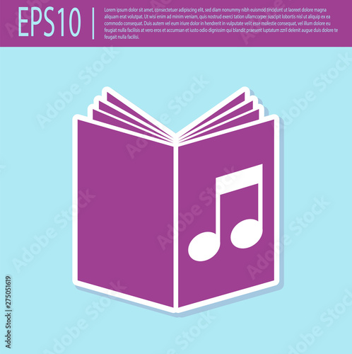 Retro purple Audio book icon isolated on turquoise background. Musical note with book. Audio guide sign. Online learning concept. Vector Illustration