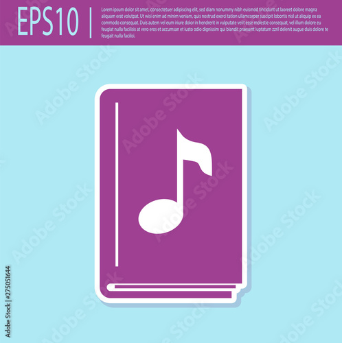 Retro purple Audio book icon isolated on turquoise background. Musical note with book. Audio guide sign. Online learning concept. Vector Illustration