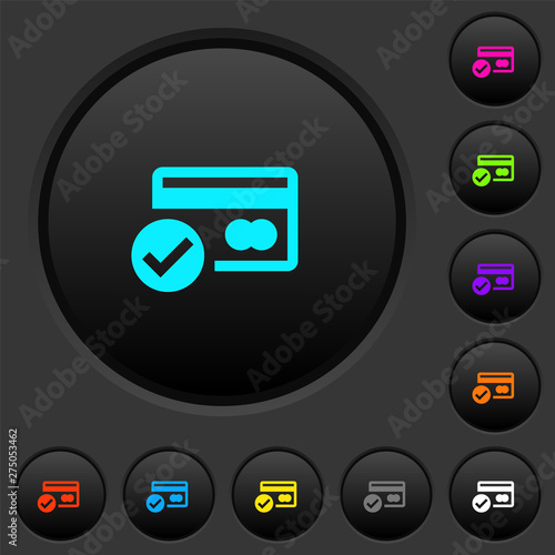 Credit card verified dark push buttons with color icons
