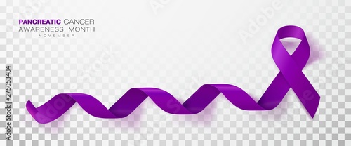 Pancreatic Cancer Awareness Month. Purple Color Ribbon Isolated On Transparent Background. Vector Design Template For Poster.