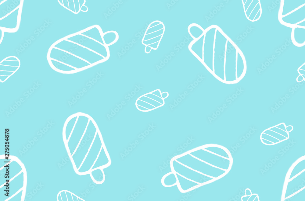 Simple popsicle seamless pattern with white motif of popsicle on pastel blue background. Cool background for wrapping paper or textile. Ice cream wallpaper in blue color.
