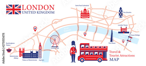 London, England Travel and Tourist Attraction Map