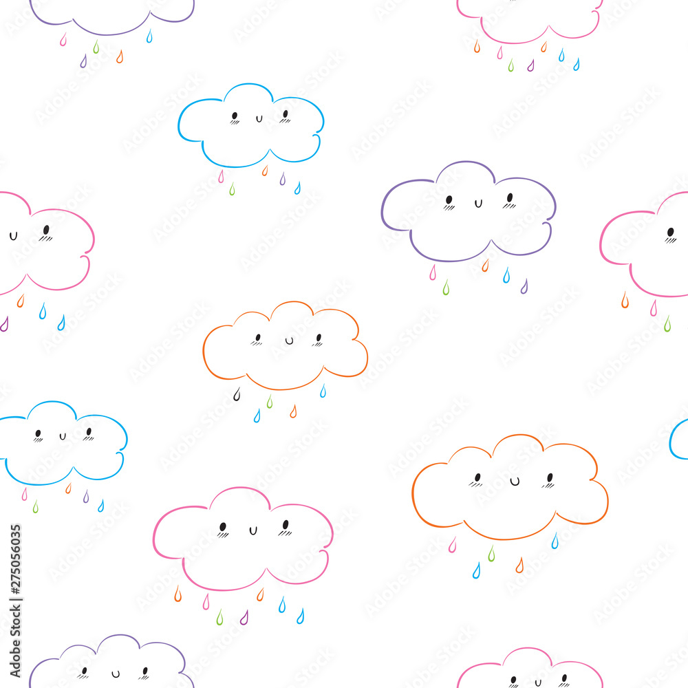 Seamless pattern with cute colorful clouds for textile, wallpapers, gift wrap and scrapbook. Vector illustration.