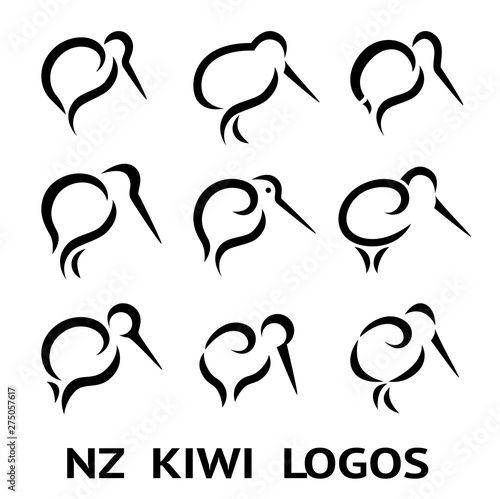 New Zealand Kiwi Bird Logo or tattoo with Maori Style Koru icon Design photo