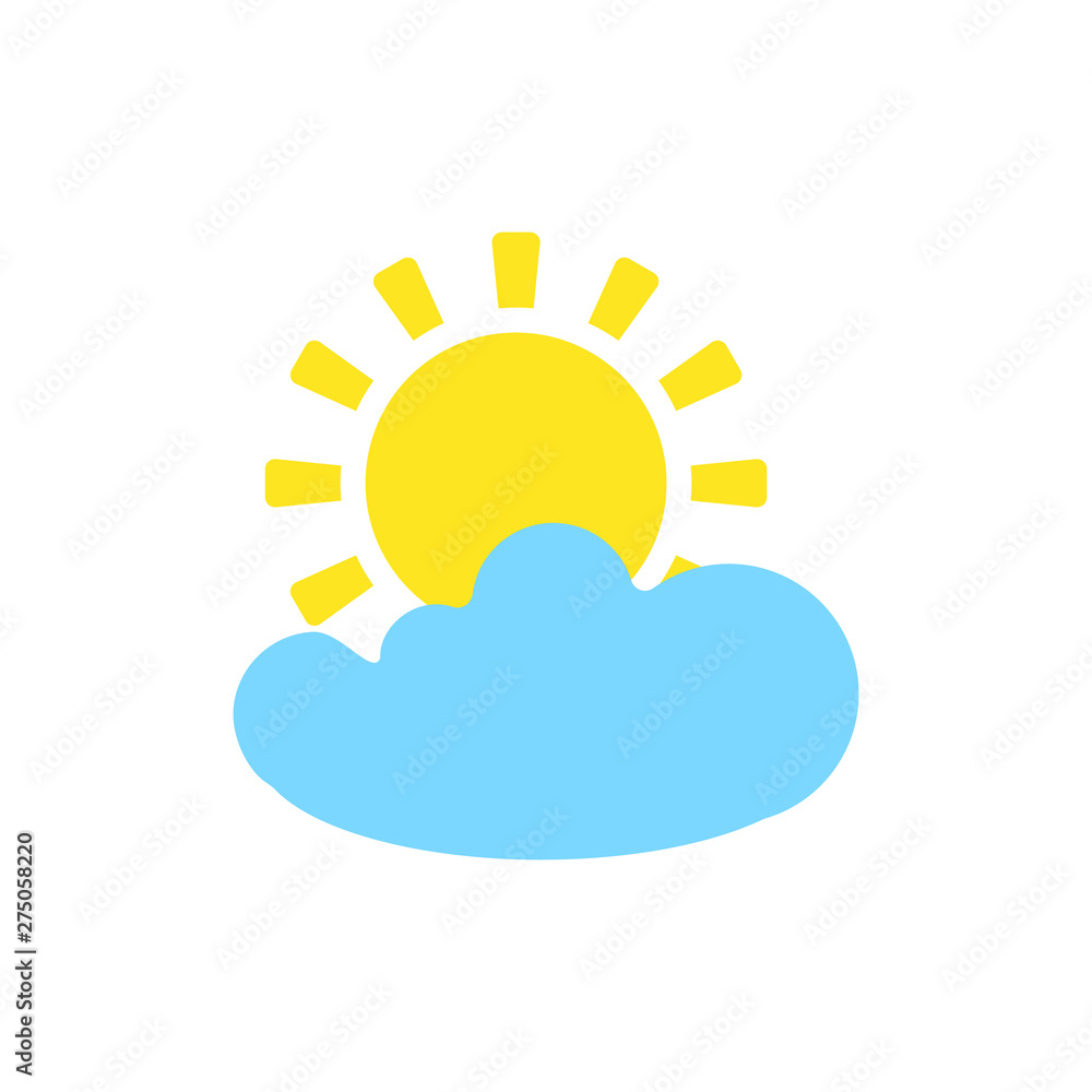 Weather forecast  icon of sun and cloud isolated on white background. Weather symbol  in modern style. For web site design and mobile apps. Vector illustration