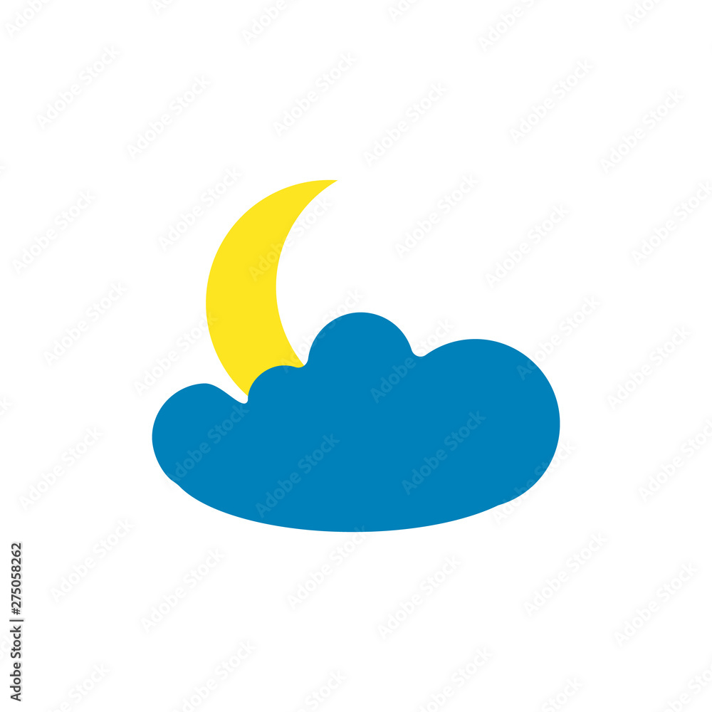 Weather forecast icon of moon and cloud isolated on white background. Weather symbol in modern style. For web site design and mobile apps. Vector illustration Weather forecast icon of moon and cloud isolated on white background. Weather symbol in modern style. For web site design and mobile apps. Vector illustration