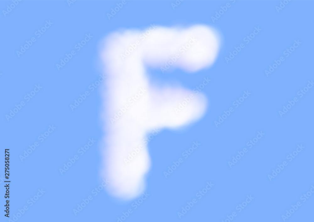 Consonant realistic white cloud vectors on blue sky background, Beautiful air cloud typeface, Typography of the capital letter F as fluffy white like cotton wool Consonant realistic white cloud vectors on blue sky background, Beautiful air cloud typeface, Typography of the capital letter F as fluffy white like cotton wool
