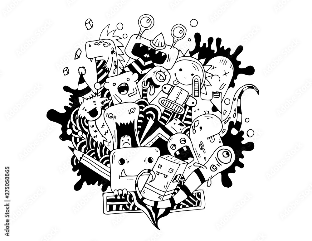 Hand drawing doodle monsters on white Hand drawing doodle monsters on white