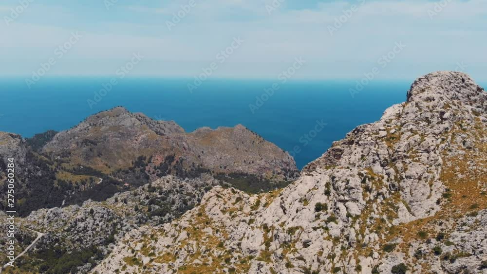 Aerial drone shot of rocky mountains of at Mallorca Serra de Tramuntana Aerial drone shot of rocky mountains of at Mallorca Serra de Tramuntana