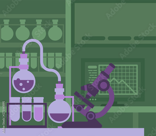 A scientist working in a scientific laboratory with microscope and other science lab equipment