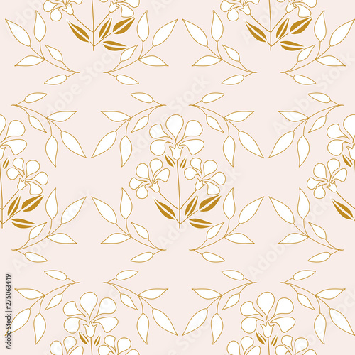 Elegant golden flowers and leaves in a seamless pattern design