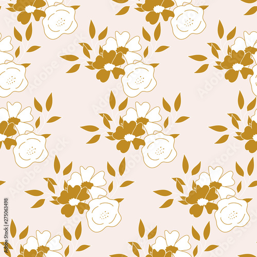 Golden and white elegant flowers in a seamless pattern design