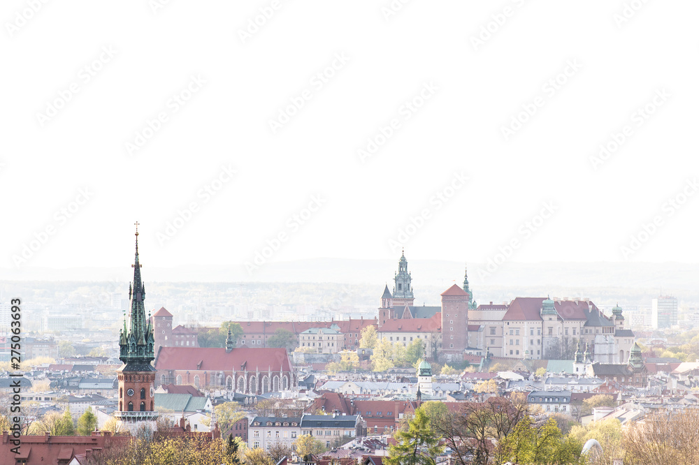   Panoramic view of Krakow, Poland, with wawel castle. VIew from Krakus mound
