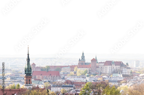  Panoramic view of Krakow, Poland, with wawel castle. VIew from Krakus mound