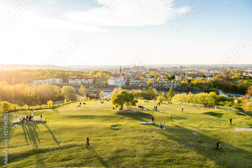 Krakow, Poland - April 26, 2019: View from the oldest mound in Krakow - Krakus mound (Kopiec Kraka)