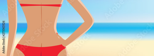 Close up girl in red bikini vector illustration