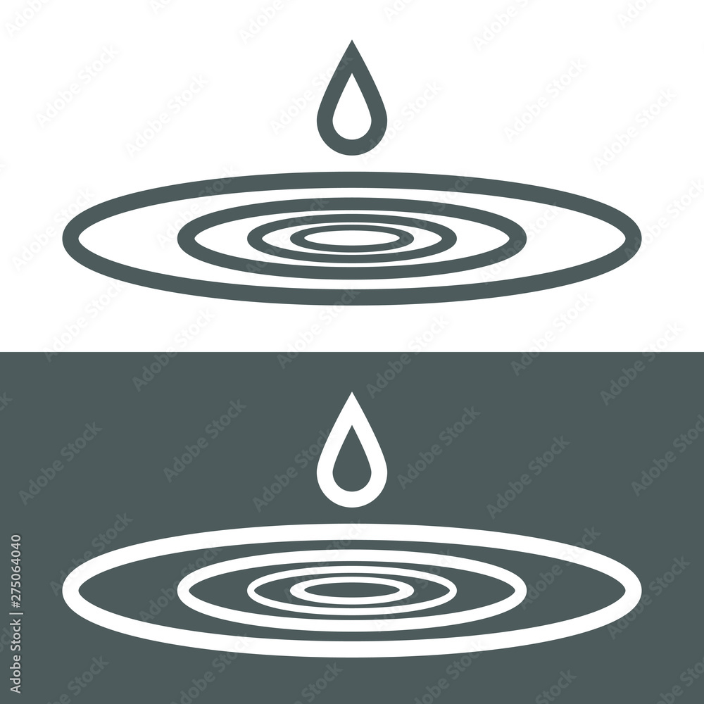 Drops falls forming a circles on the water. Droplets symbols isolated on the white and black backgrounds. Graphic icons. Vector illustration Drops falls forming a circles on the water. Droplets symbols isolated on the white and black backgrounds. Graphic icons. Vector illustration