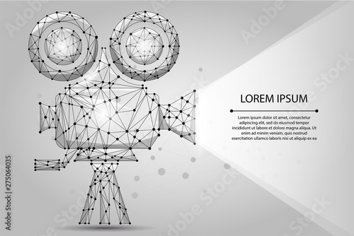 Abstract polygonal Retro cinema projector. Low poly wireframe vector illustration.Movie time. Cinema, movie, festival poster
