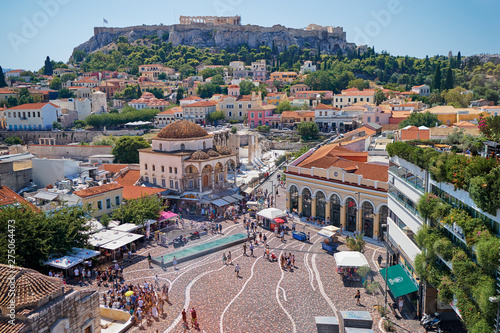 Skyline of Athens with Moanstiraki square and Acropolis hill, Athens Greece.