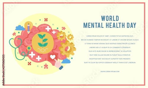 World Mental Health Day Poster. Mental Growth. Clear your Mind. Positive Thinking. Vector - Illustration