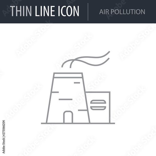 Symbol of Air Pollution. Thin line Icon of Ecology Elements. Stroke Pictogram Graphic for Web Design. Quality Outline Vector Symbol Concept. Premium Mono Linear Beautiful Plain Laconic Logo