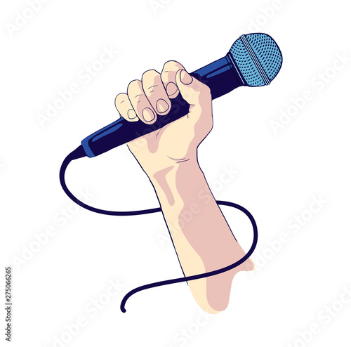 Hold microphone. Showman or singer symbol. Music and singing