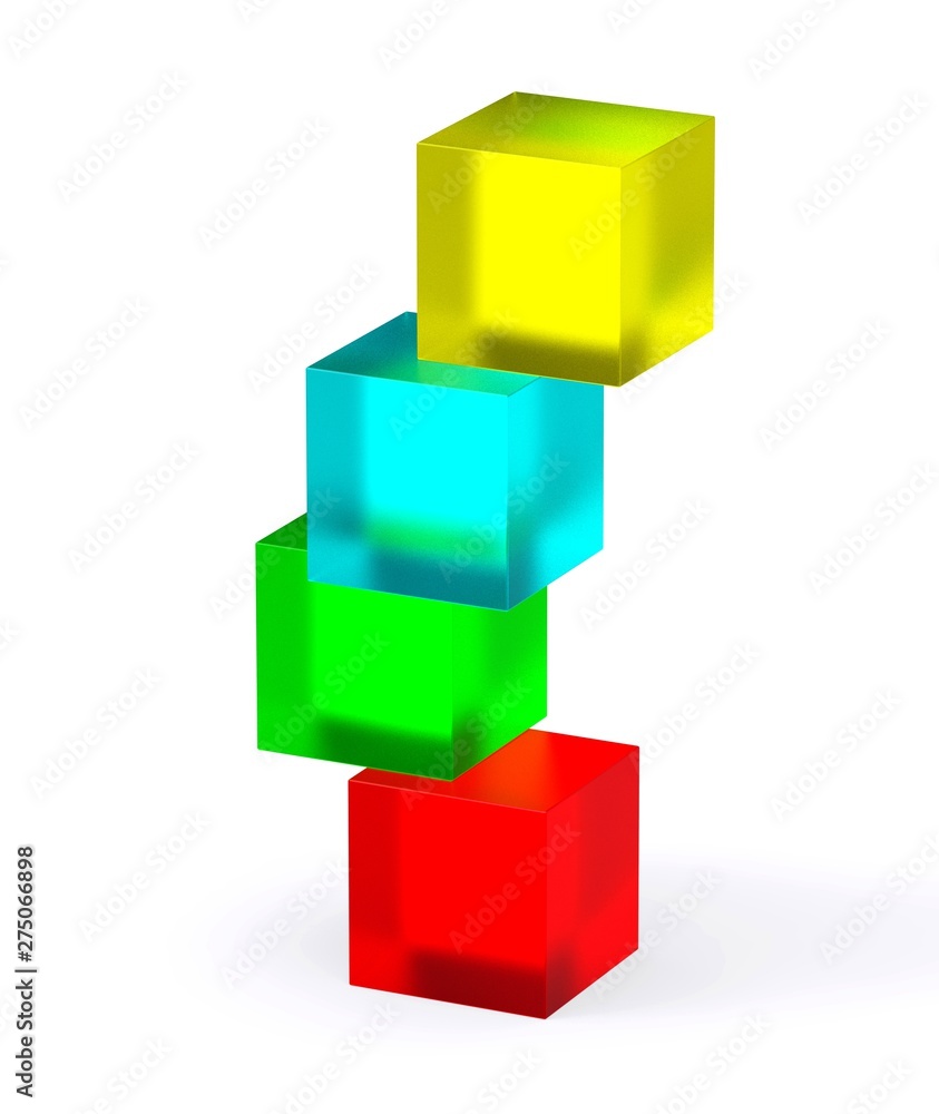 Cubes balancing. Column of cubes and cubic block balanced at the top. Cubes balancing. Column of cubes and cubic block balanced at the top.