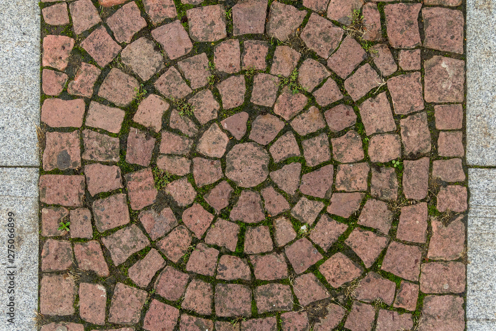 Old cobblestone tile texture in old town. City pavement background ...