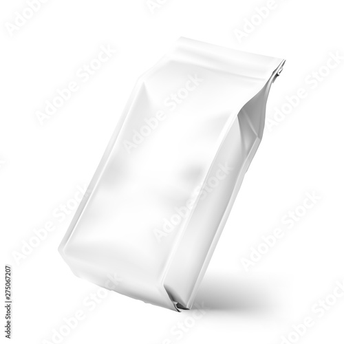 Quad seal bag package mockup. Vector illustration on white background. Can be use for coffee, tea, salt, snack, flour and etc. Packaging mockup ready for your design. EPS10.