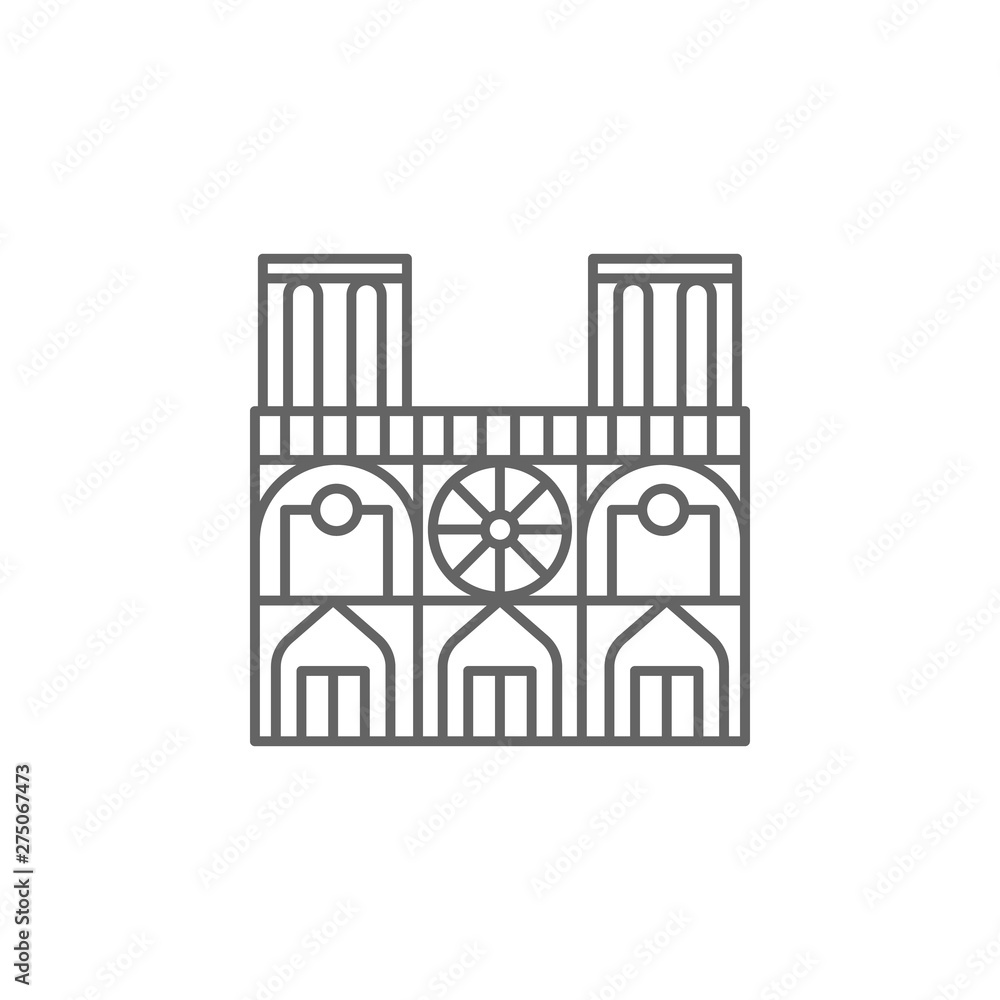 Obraz premium Church, cathedral, Notre icon. Element of Paris icon. Thin line icon for website design and development, app development