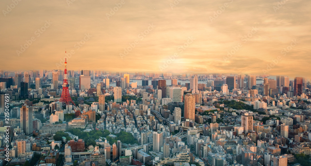 The most beautiful Viewpoint sunset Tokyo tower in tokyo city ,japan.