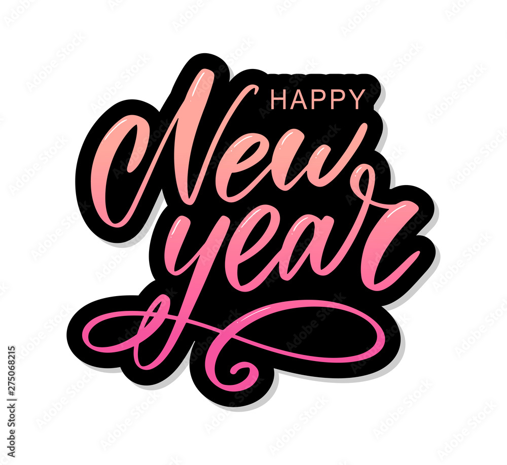 Happy 2020 New Year. Holiday Vector Illustration With Lettering Composition And Burst. Vintage festive label Happy 2020 New Year. Holiday Vector Illustration With Lettering Composition And Burst. Vintage festive label