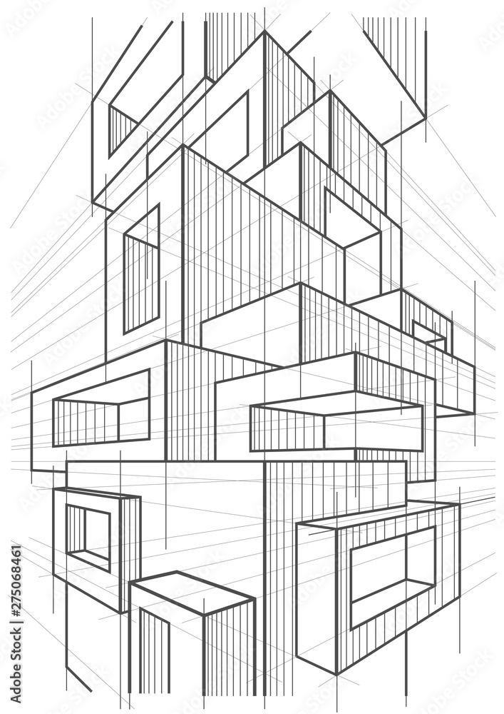 Architectural Linear Sketch Modern Building On White Background Stock  Vector | Royalty-Free | FreeImages