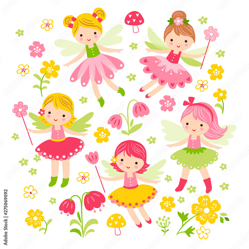 Vector seamless illustration with fairies and flowers. Vector seamless illustration with fairies and flowers.