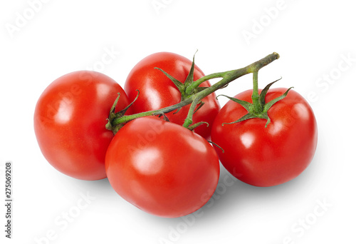 A bunch of fresh organic tomatoes isolated on white background. Full depth of field.