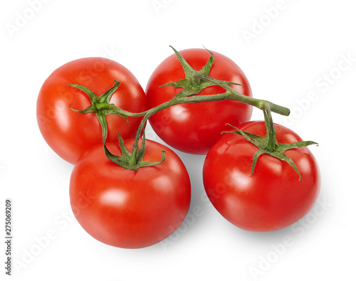 Fresh organic tomatoes isolated on white background. Full depth of field.