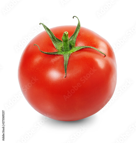 Whole  ripe red  tomato isolated on white background. Full depth of field.