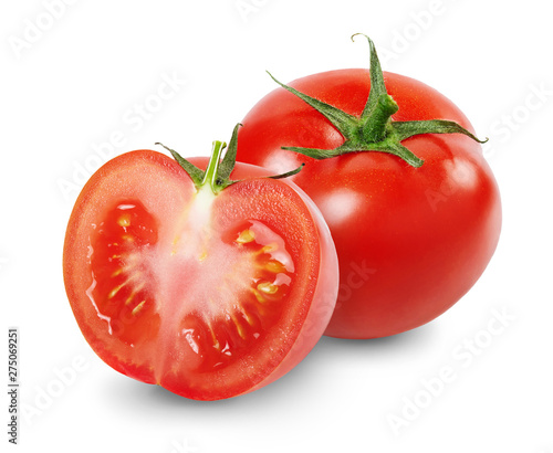 Fotografie, Obraz Composition with whole and sliced tomatoes isolated on white background