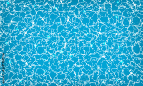 Pattern is the surface of the water with bubbles of air and the glare of the sun on the surface. Azure blue waves. Vector illustration