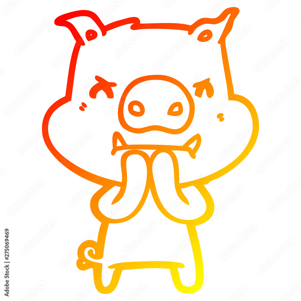warm gradient line drawing angry cartoon pig warm gradient line drawing angry cartoon pig