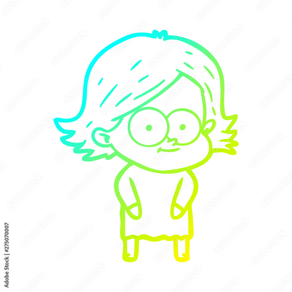 cold gradient line drawing happy cartoon girl cold gradient line drawing happy cartoon girl