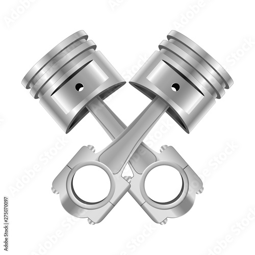 Realistic Detailed 3d Two Pistons with Rods Set. Vector