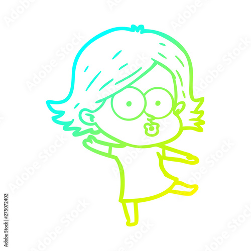 cold gradient line drawing cartoon girl pouting