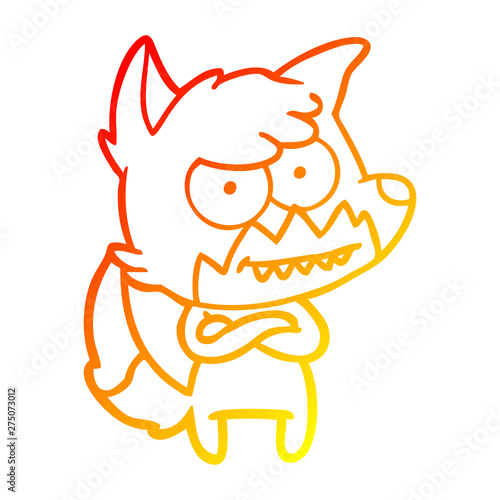 warm gradient line drawing cartoon grinning fox